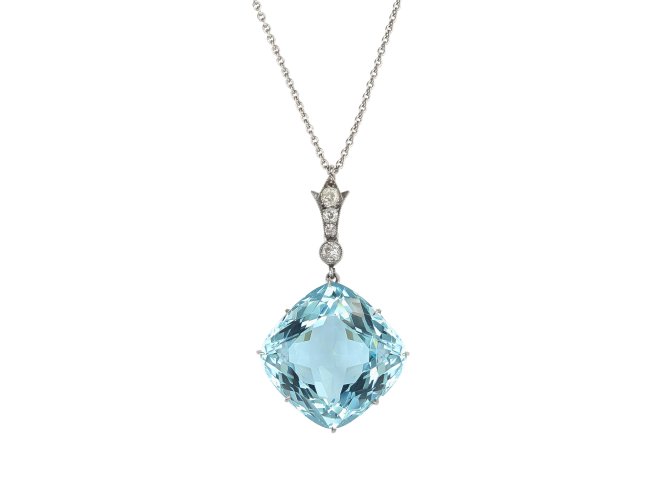 Aquamarine and diamond pendant, circa 1905. 
