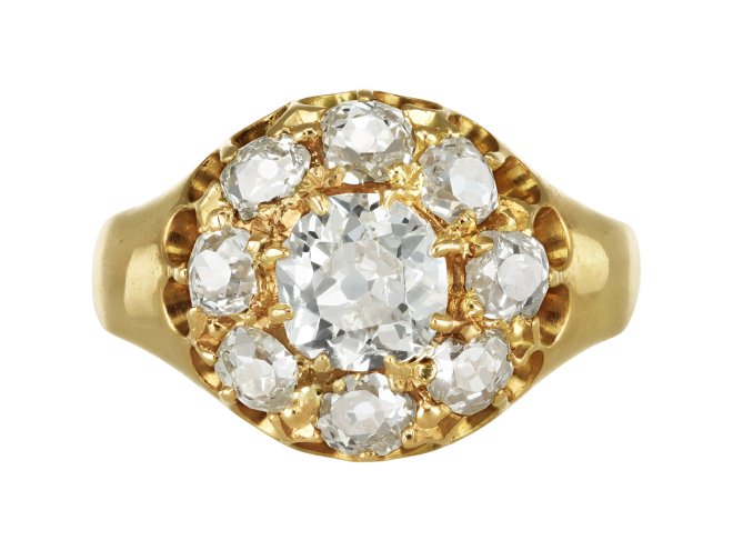 Victorian Diamond coronet cluster ring, circa 1900. 
