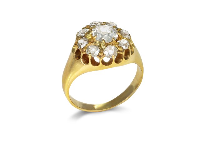 Victorian Diamond coronet cluster ring, circa 1900. 