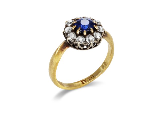 Sapphire and diamond coronet cluster, circa 1890. 