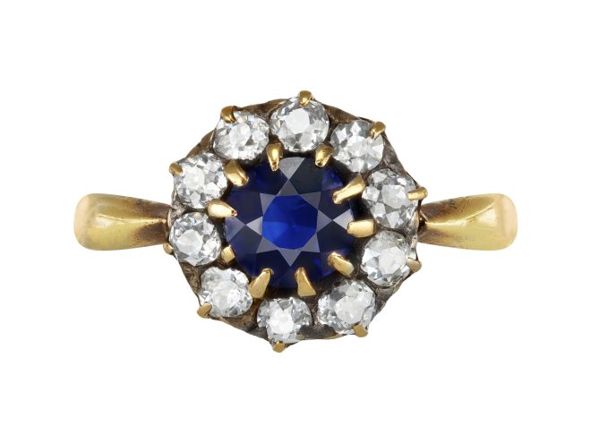 Sapphire and diamond coronet cluster, circa 1890. 