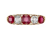 Burmese ruby and diamond five stone ring, circa 1890.