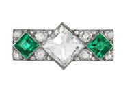 Emerald and diamond cluster ring, French, circa 1930. 
