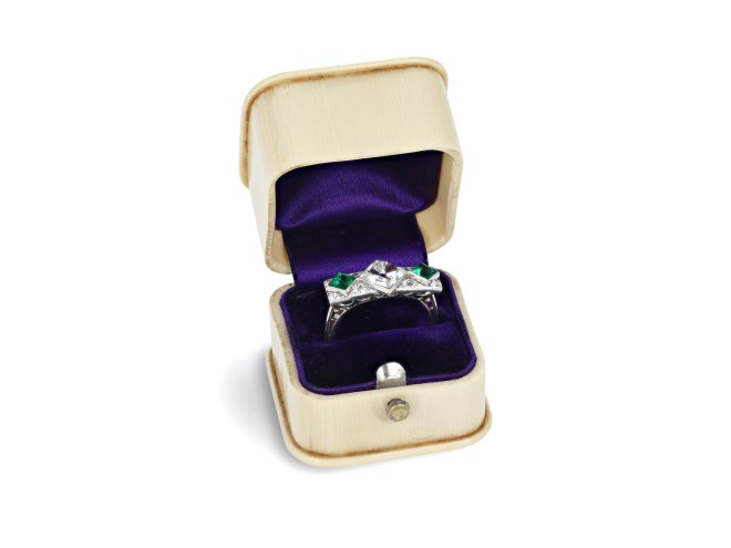 Emerald and diamond cluster ring, French, circa 1930. 