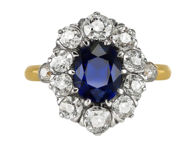 Edwardian Sapphire and diamond coronet cluster, circa 1910.