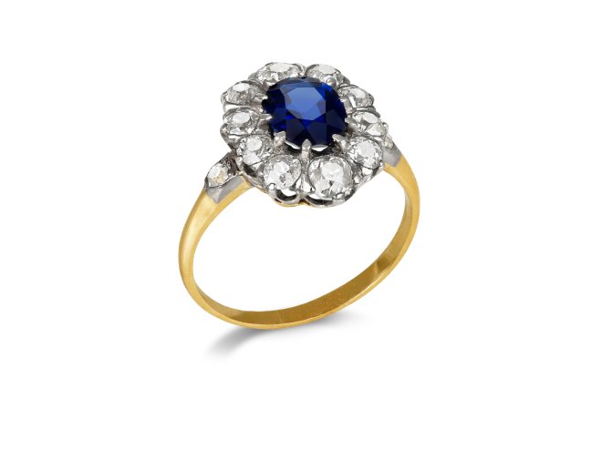Edwardian Sapphire and diamond coronet cluster, circa 1910.