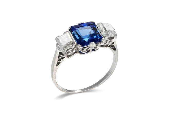 Ceylon sapphire and diamond ring, circa 1920.