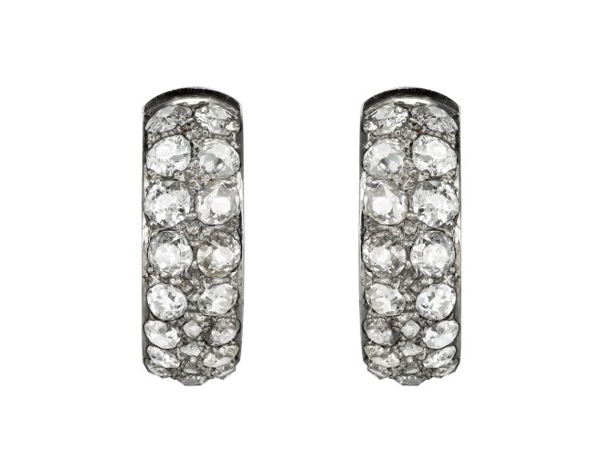 Diamond hoop earrings, circa 1950.