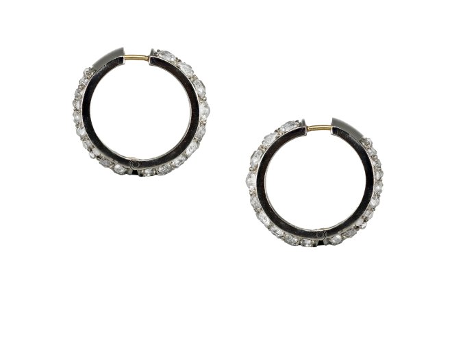 Diamond hoop earrings, circa 1950.