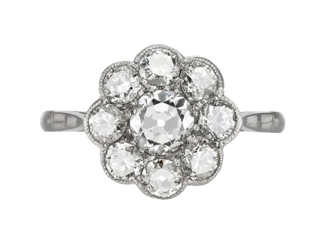 Diamond coronet cluster ring, circa 1920.