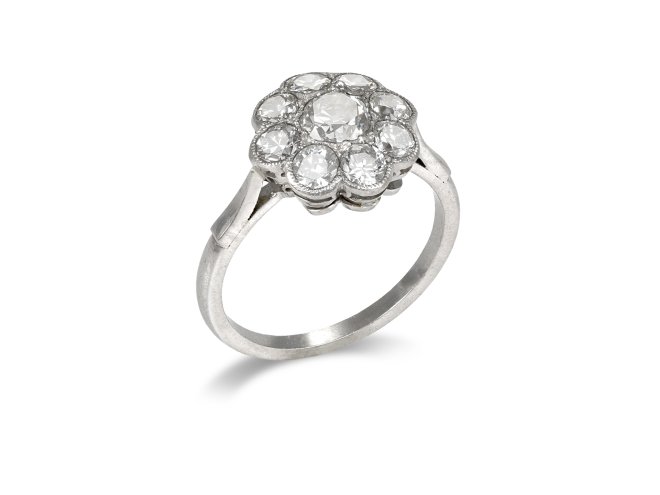 Diamond coronet cluster ring, circa 1920.