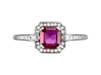 Art Deco ruby and diamond cluster ring, circa 1925.
