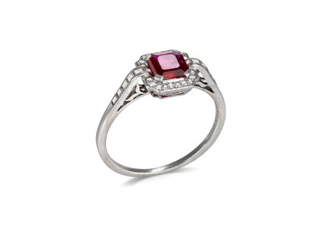 Art Deco ruby and diamond cluster ring, circa 1925.
