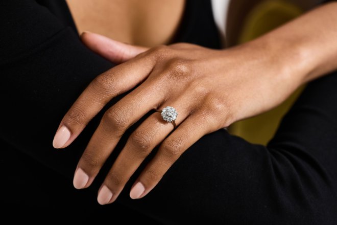 Diamond coronet cluster ring, Swedish, 1951