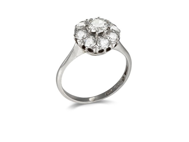Diamond coronet cluster ring, Swedish, 1951