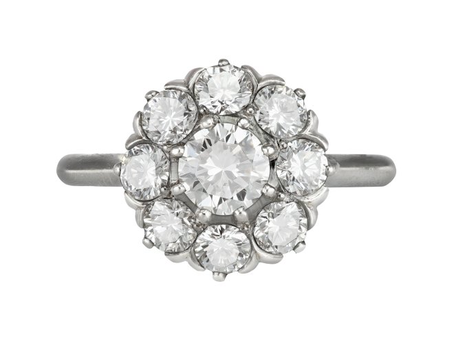 Diamond coronet cluster ring, Swedish, 1951