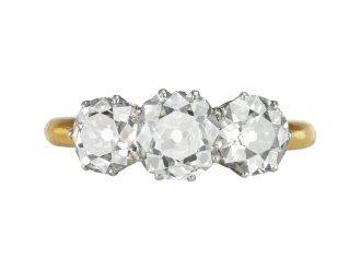 Old mine diamond three stone ring, circa 1915. 