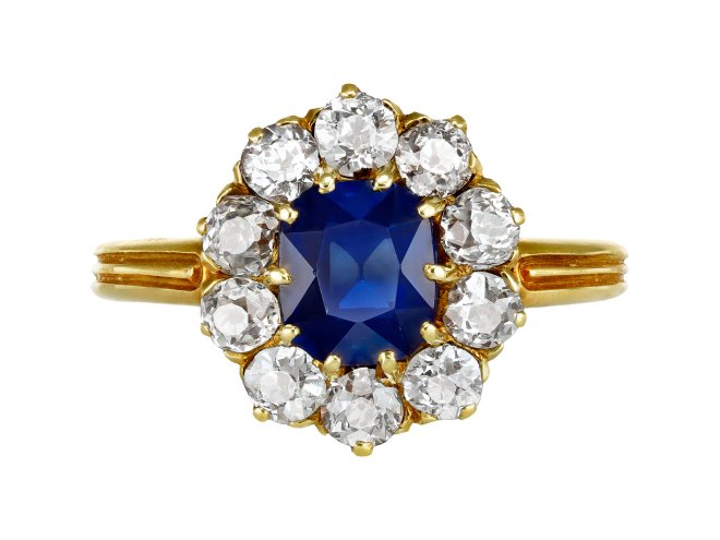 Sapphire and diamond coronet cluster, German, circa 1900.