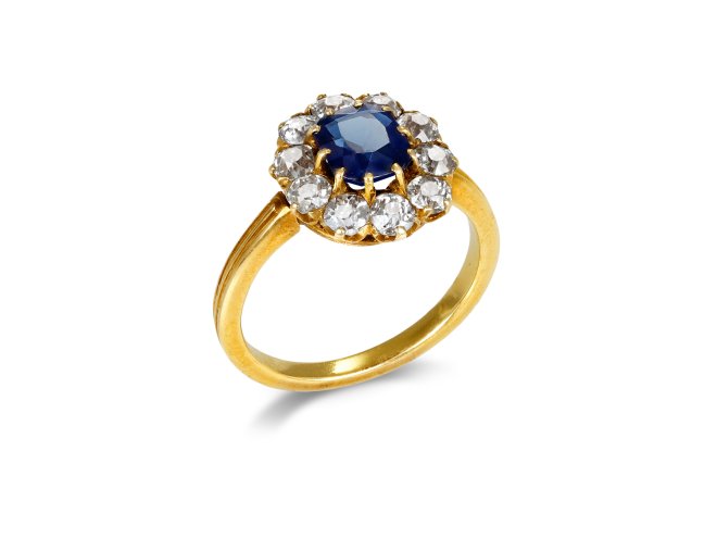 Sapphire and diamond coronet cluster, German, circa 1900.