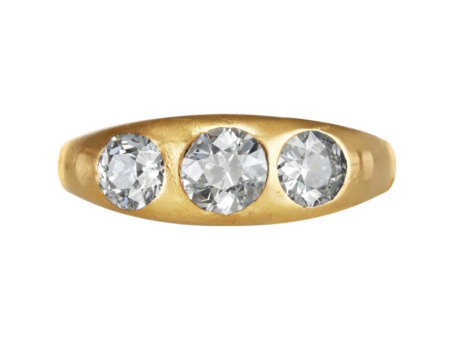 Victorian diamond three stone gypsy ring, circa 1890.