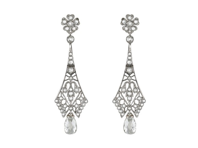 Diamond drop earrings, American, circa 1940.