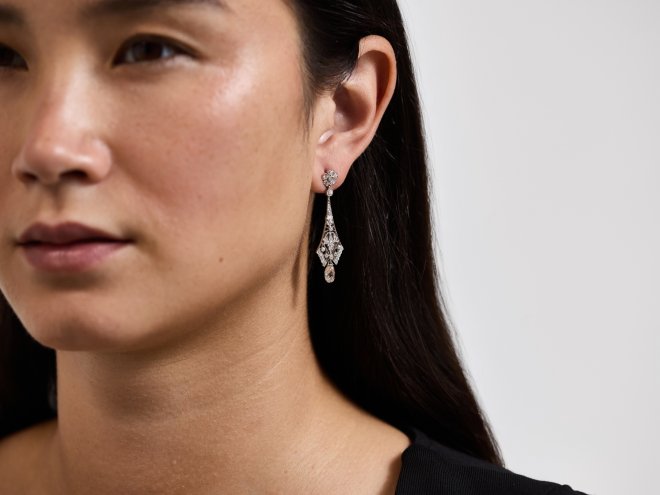 Diamond drop earrings, American, circa 1940.