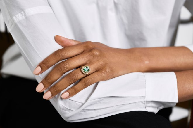 Emerald and Diamond coronet cluster ring, circa 1870. 