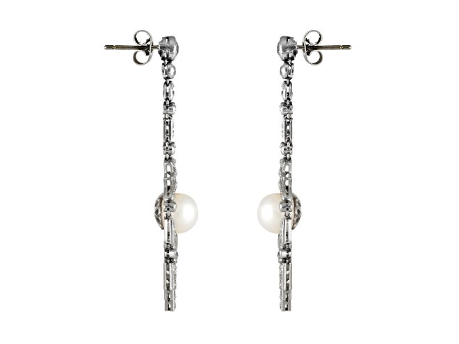 Art Deco Natural pearl and diamond drop earrings, circa 1925.