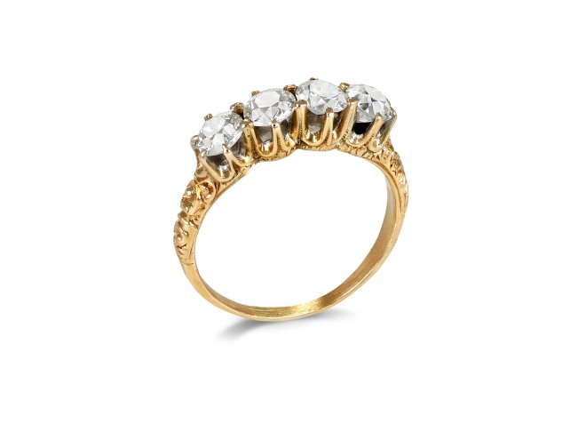 Victorian diamond four stone ring, circa 1900. 