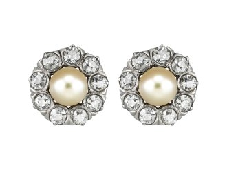 Natural pearl and diamond cluster earrings, circa 1910.