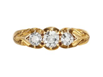 Victorian diamond three stone ring, circa 1900.