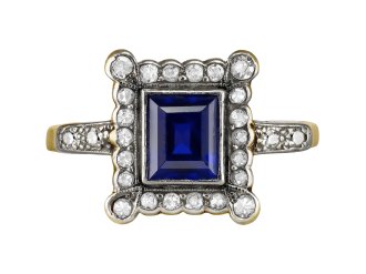 Burmese sapphire and diamond coronet cluster, circa 1915.