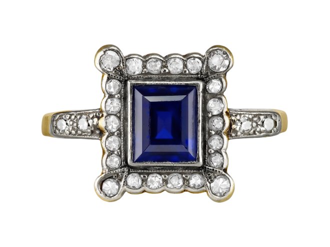 Burmese sapphire and diamond coronet cluster, circa 1915.