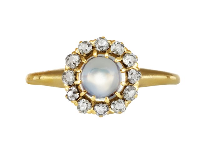 Moonstone diamond ring, circa 1900.