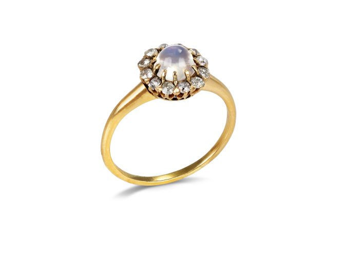 Moonstone diamond ring, circa 1900.
