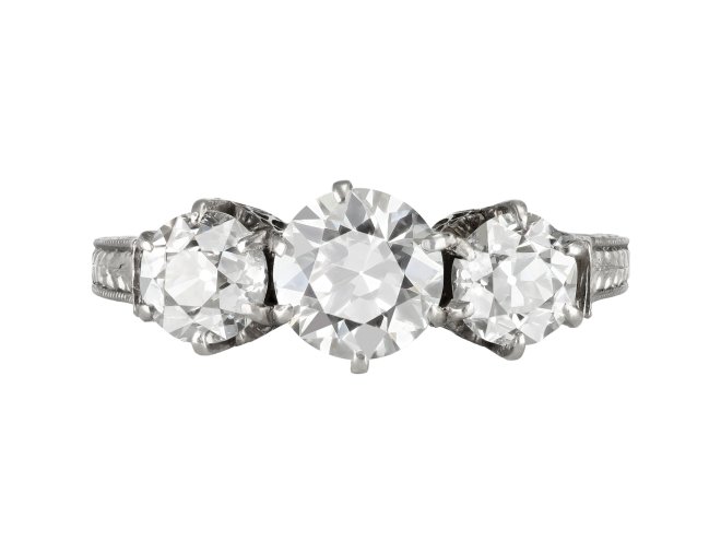 Diamond three stone ring, circa 1920.