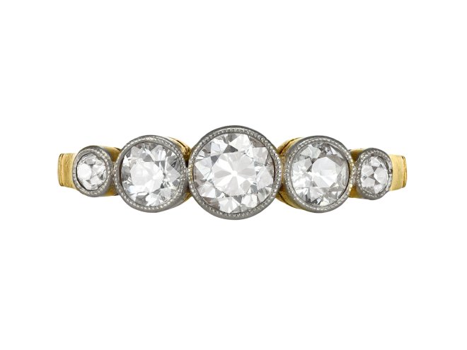 Edwardian diamond five stone ring, circa 1910.