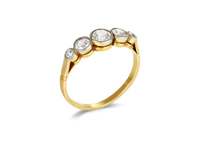 Edwardian diamond five stone ring, circa 1910.