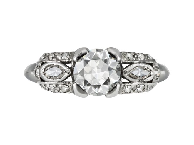 Diamond cluster ring, American, mid 20th Century. 