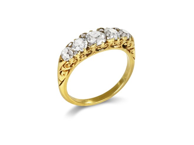 Victorian diamond five stone ring, circa 1890.