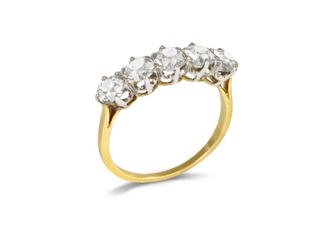 Edwardian diamond five stone ring, circa 1905.
