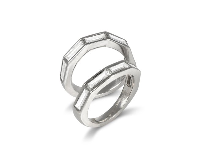 A Pair of Diamond Half Eternity Rings.