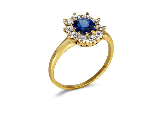 Theodore B. Starr sapphire and diamond coronet cluster ring, American, circa 1900.