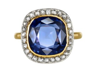 Ceylon sapphire and diamond coronet cluster ring, circa 1915.