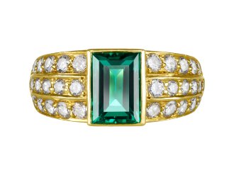 Colombian emerald and diamond cluster ring, mid 20th Century.