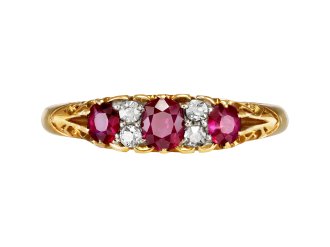 Ruby and diamond seven stone ring, circa 1890. 