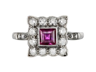 Burmese ruby and diamond coronet cluster, circa 1930.