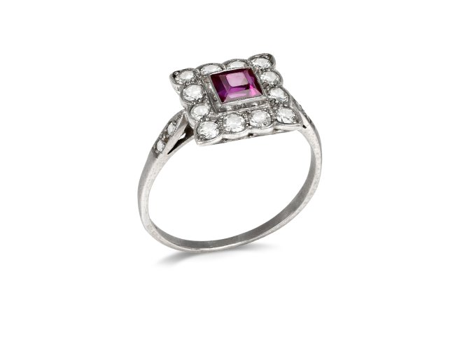 Burmese ruby and diamond coronet cluster, circa 1930.