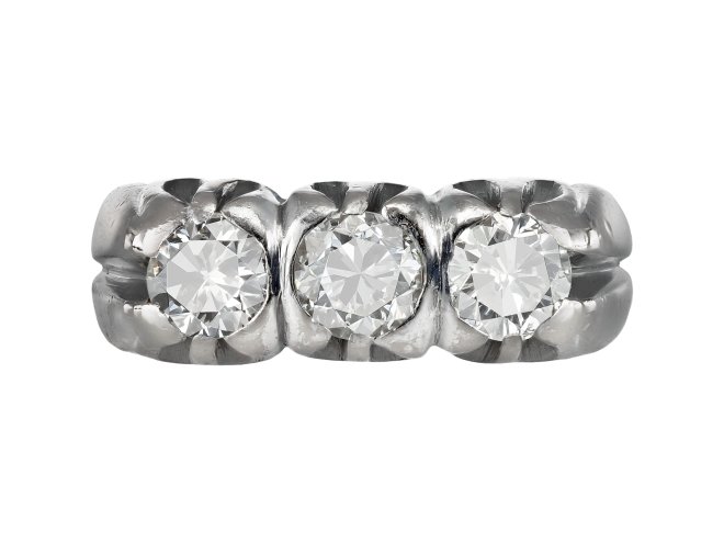 Diamond three stone ring, circa 1950.
