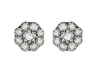Diamond coronet cluster studs, circa 1890.
